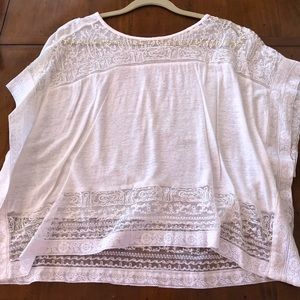 Lucky Brand Peasant crop white blouse embroidered